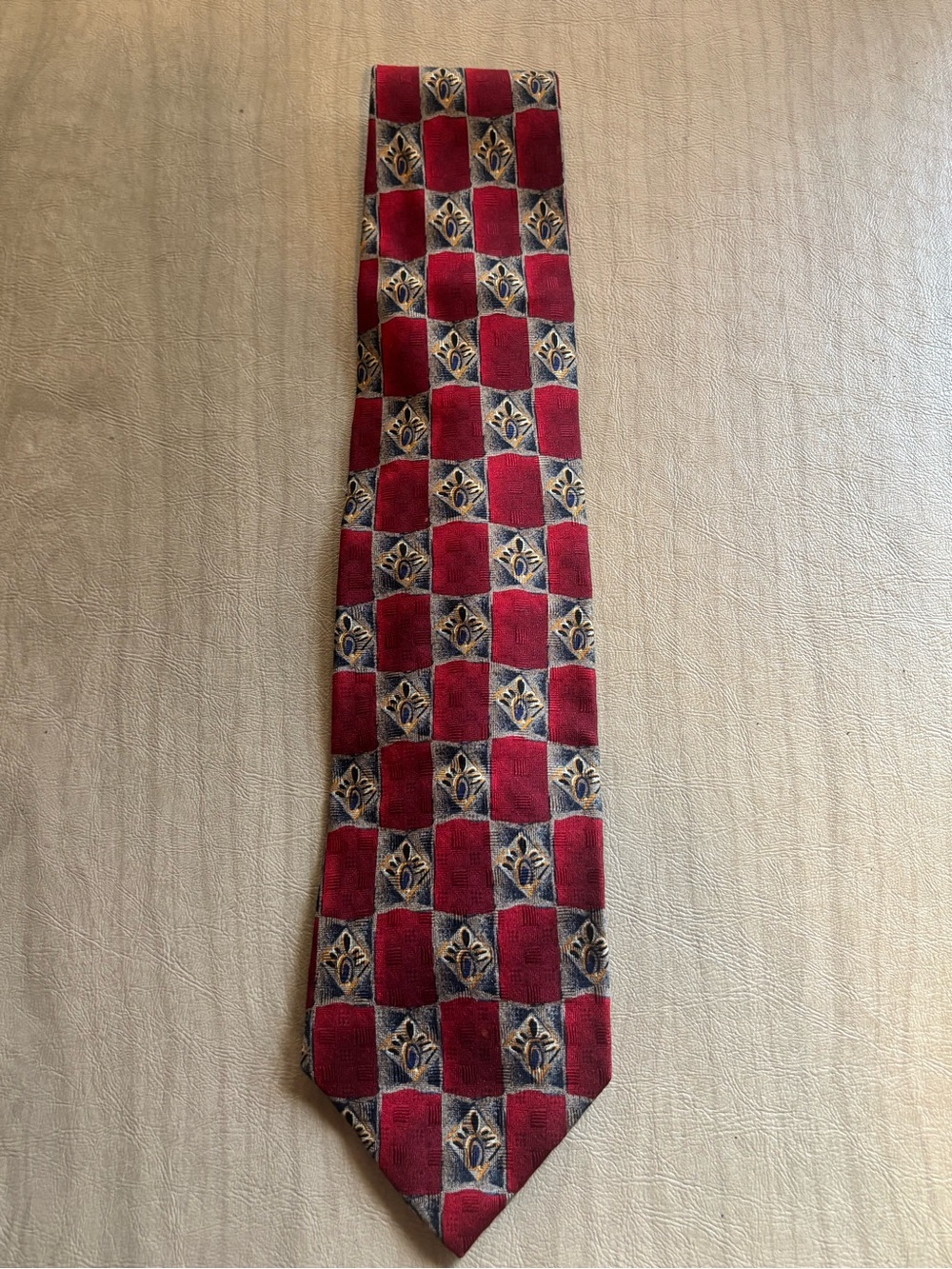 Men's Red Check & Fleur Tie - Unbranded